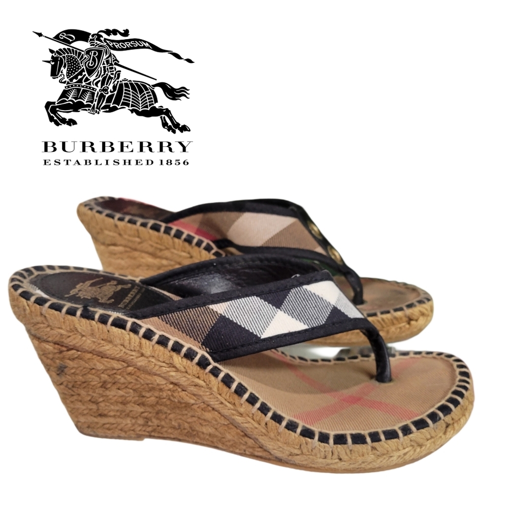 Burberry Mews Check Espadrille Wedge Sandals Spain Made Womens Size 6 36 Shoes